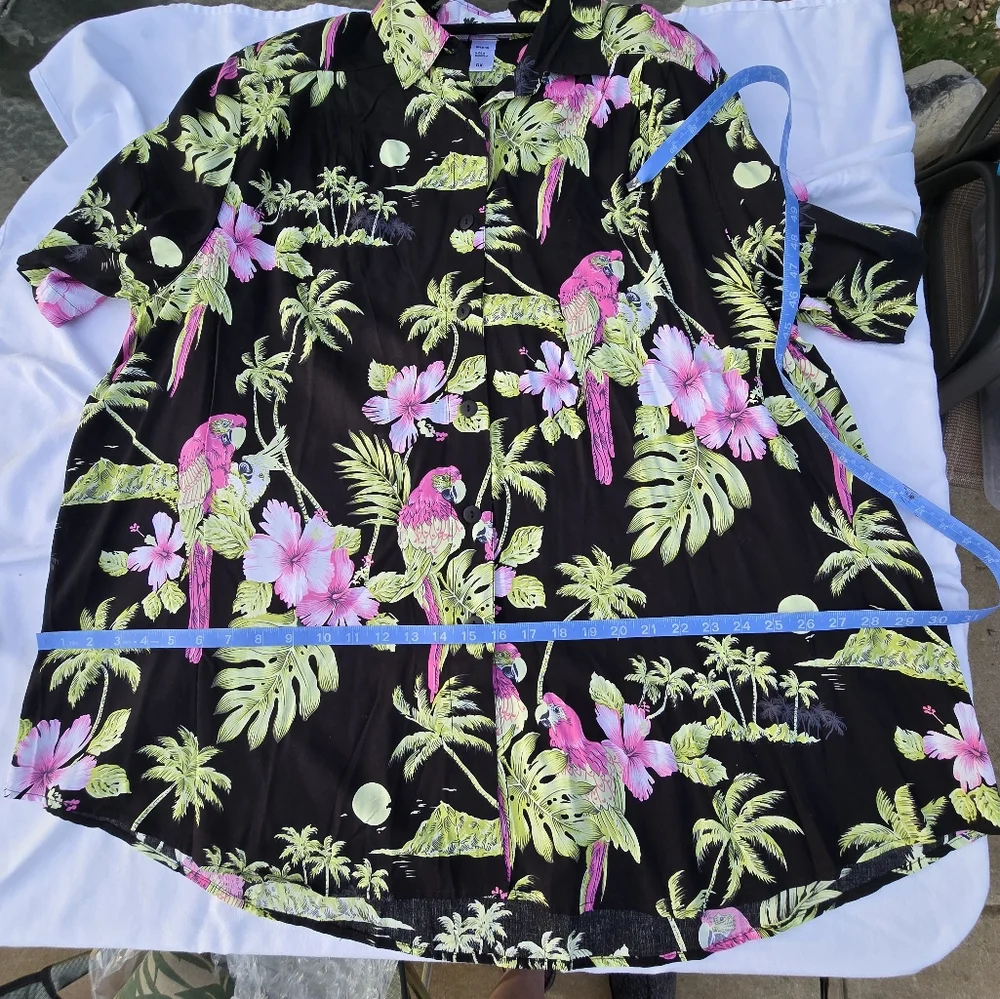 Pink‎ and Green Dress Shirt with Tropical Floral Pattern